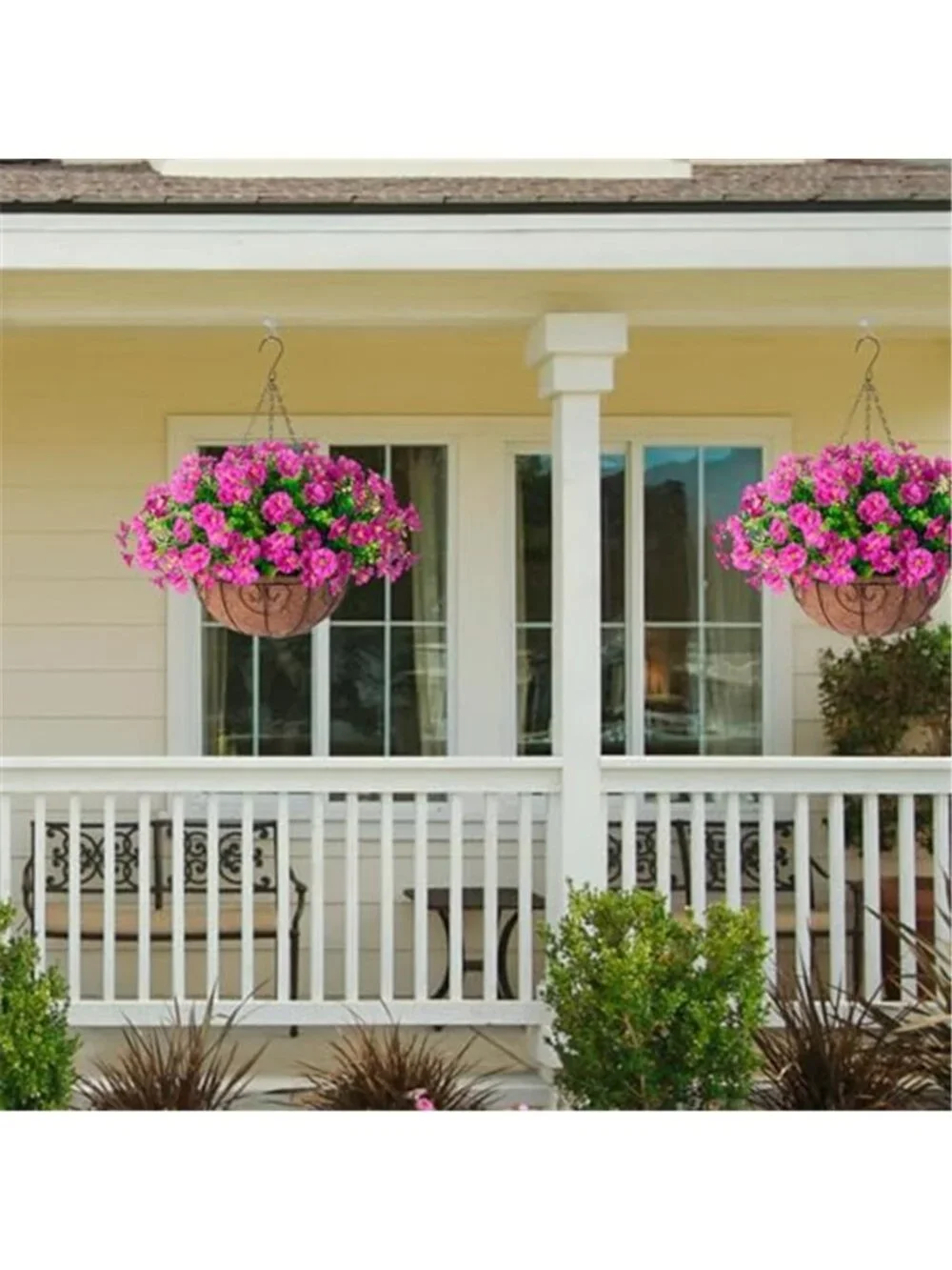 Fuchsia Faux Hanging Basket Morning Glory Silk Flowers UV Outdoor Porch Patio